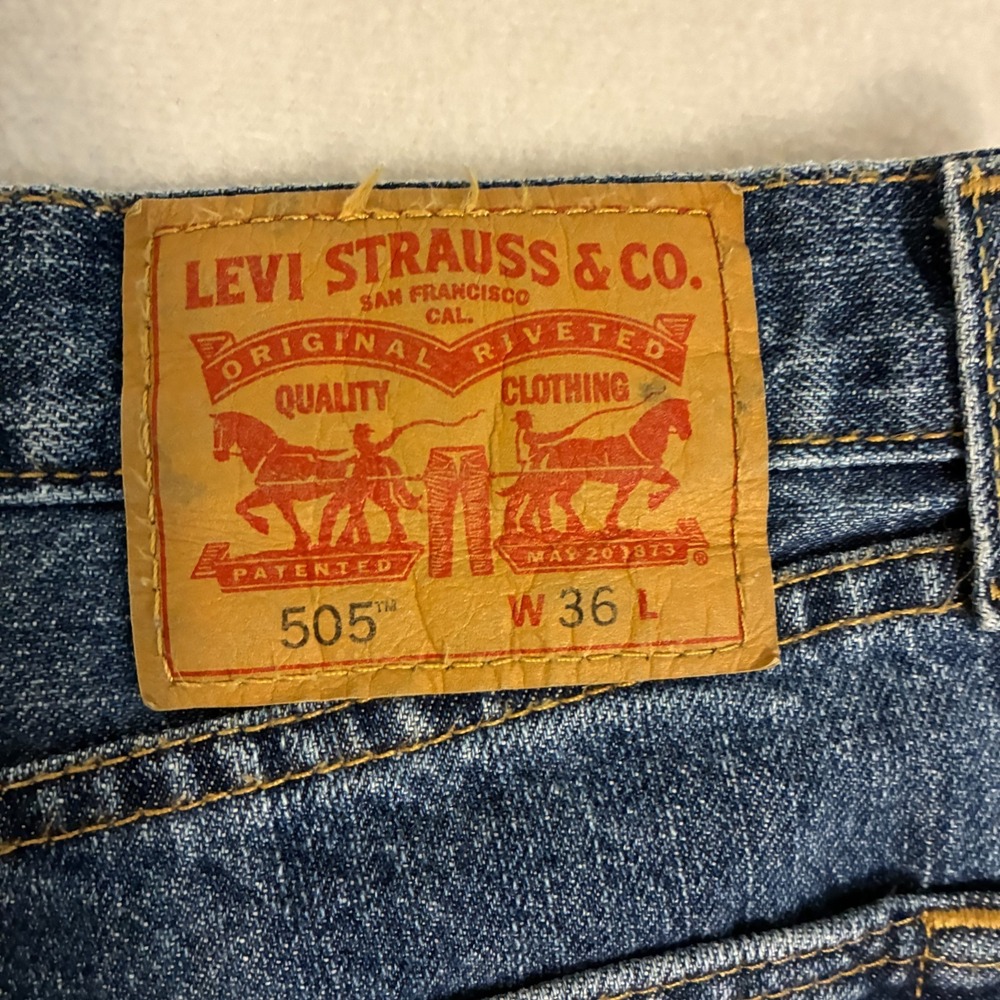 Levis 505 Shorts Jorts Mens Size 36 Denim Streetwear Hip Hop Skater Baggy - Picture 5 of 10